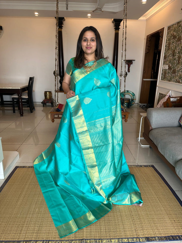 Sky Blue Rich Butta Grand Pallu Kanjivaram Silk Saree