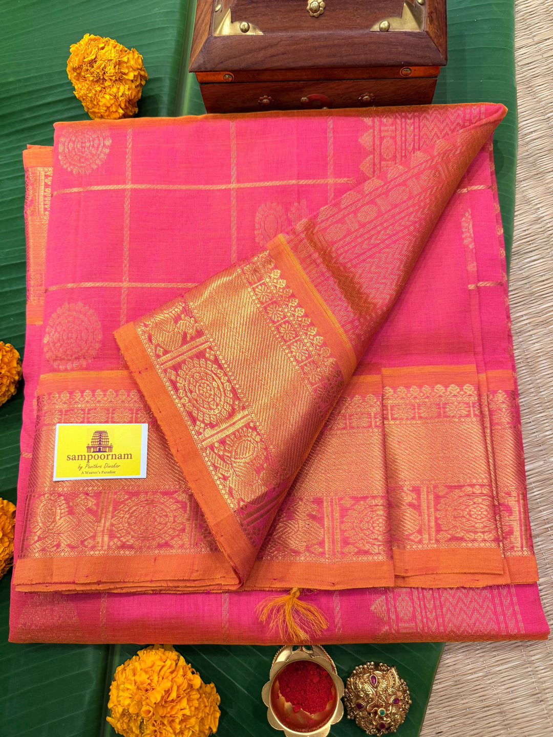 Light Pink Mayil Chakram Silk Cotton Saree