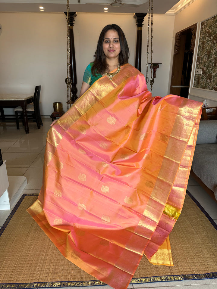 Peachish Pink With Rich Butta and Pallu Kanjivaram Silk Saree