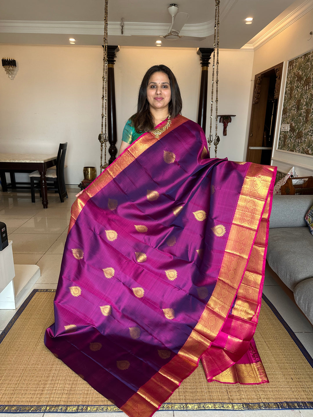 Purple with Magenta Rich Butta and Grand Pallu Kanjivaram Silk Saree