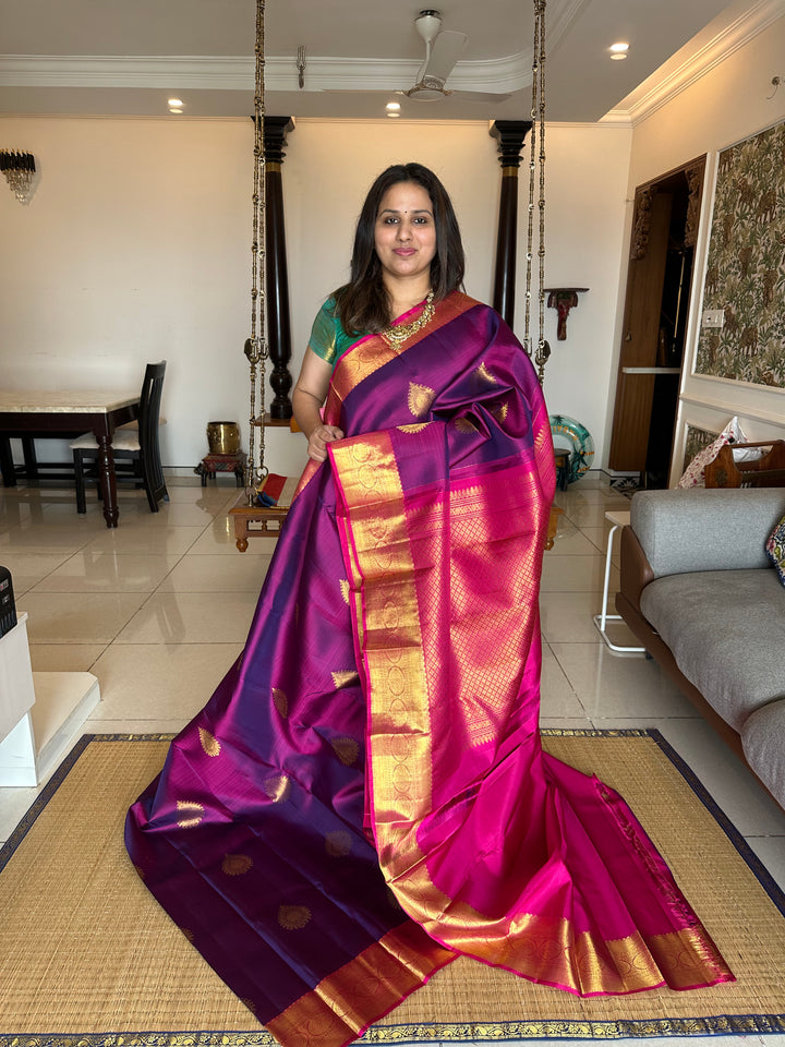 Purple with Magenta Rich Butta and Grand Pallu Kanjivaram Silk Saree