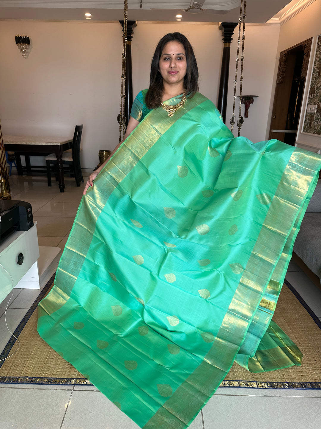 Sea Green with Rich Butta and Pallu Pure Kanjivaram Silk Saree