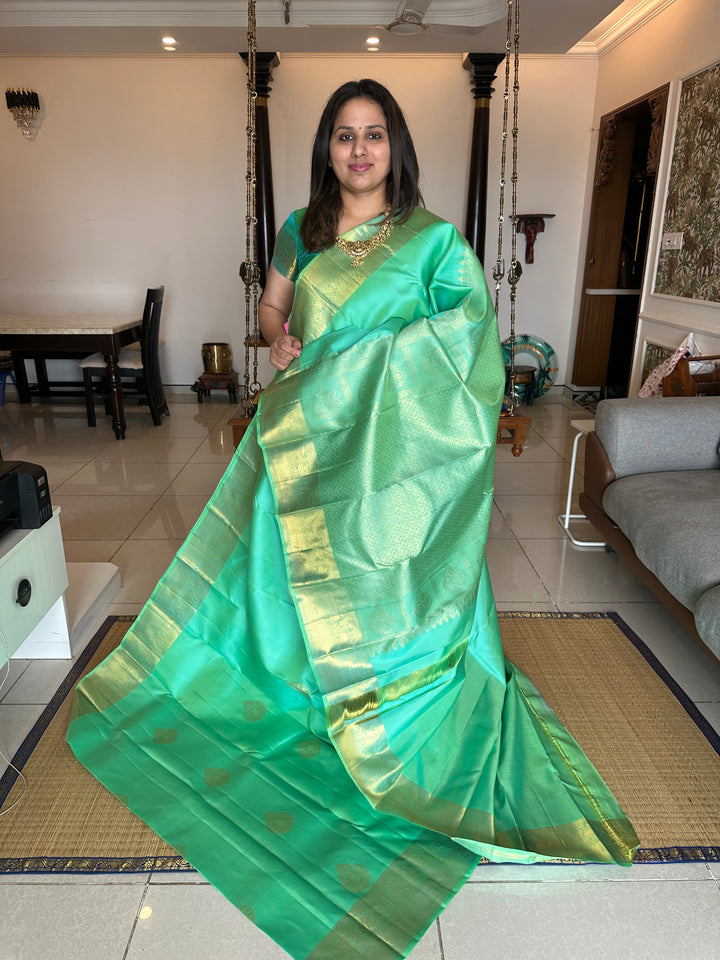 Sea Green with Rich Butta and Pallu Pure Kanjivaram Silk Saree