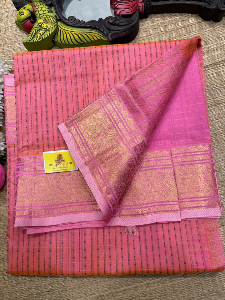 Pink with Baby Pink , Lakshadeepam butta in the body , traditional borders and rich Pallu Lakshadeepam Silk Cotton Saree
