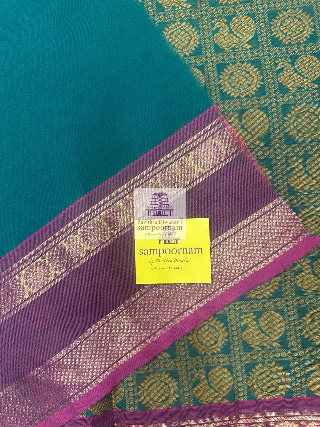 Ramar Green  , Annam and Chakram thread butta in the body  , rettapet border and Plain Pallu Chettinad Cotton Saree