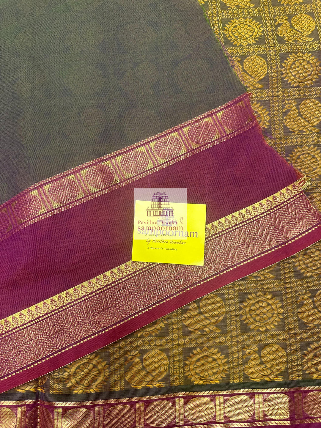 Light Green Ganga Jamuna Border Magenta with Mustard  , Annam and Chakram thread butta in the body  , rettapet border and Plain  Pallu Chettinad Cotton Saree
