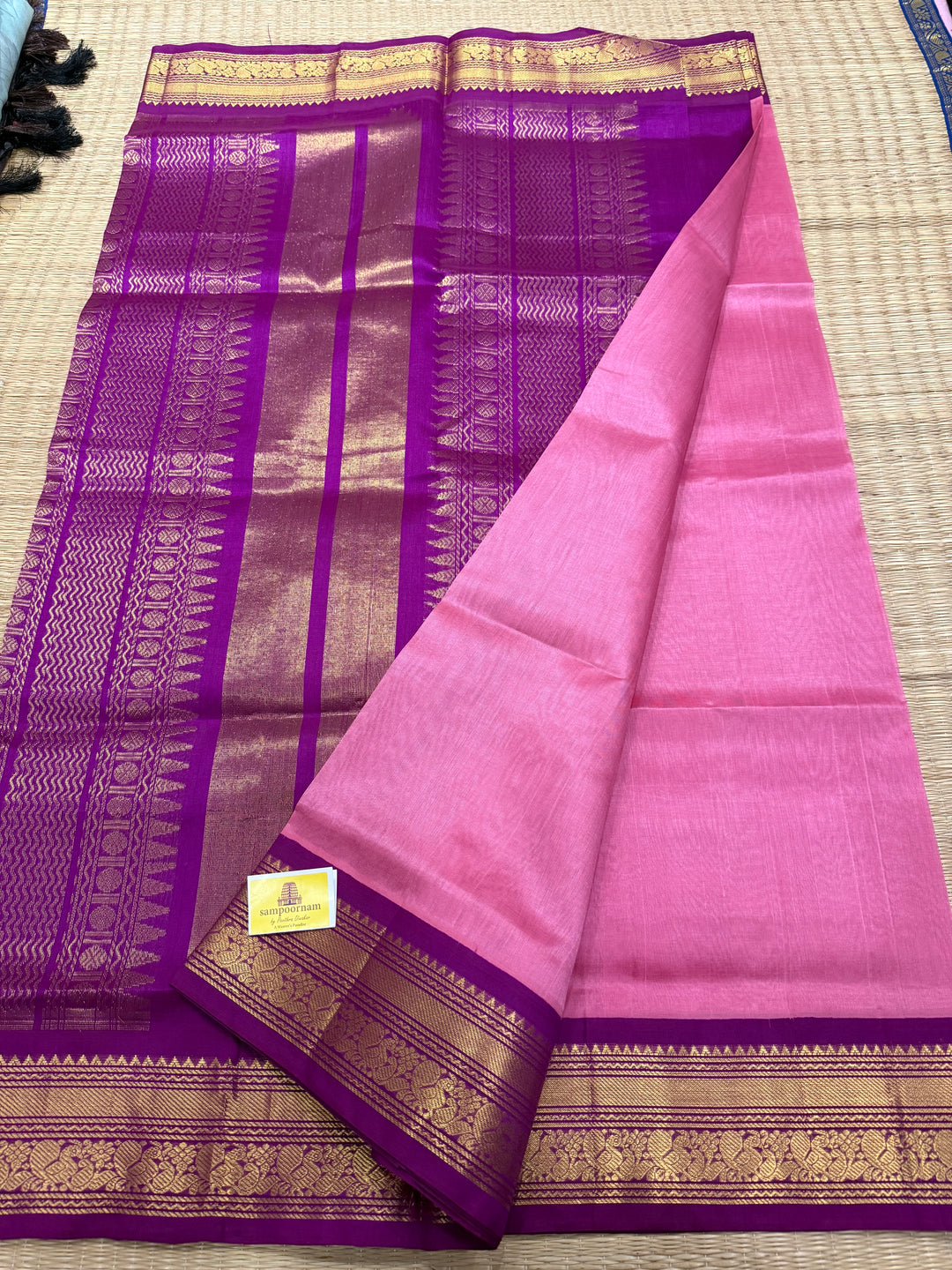 Dark Onion Pink with Magenta ,Traditional Borders And rich Pallu Korvai Silk Cotton Saree