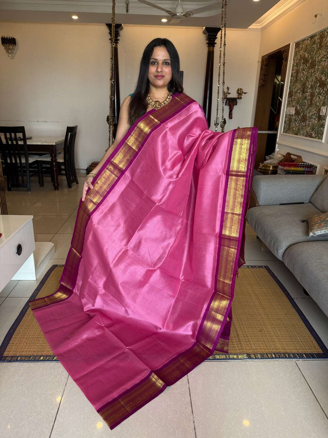 Dark Onion Pink with Magenta ,Traditional Borders And rich Pallu Korvai Silk Cotton Saree