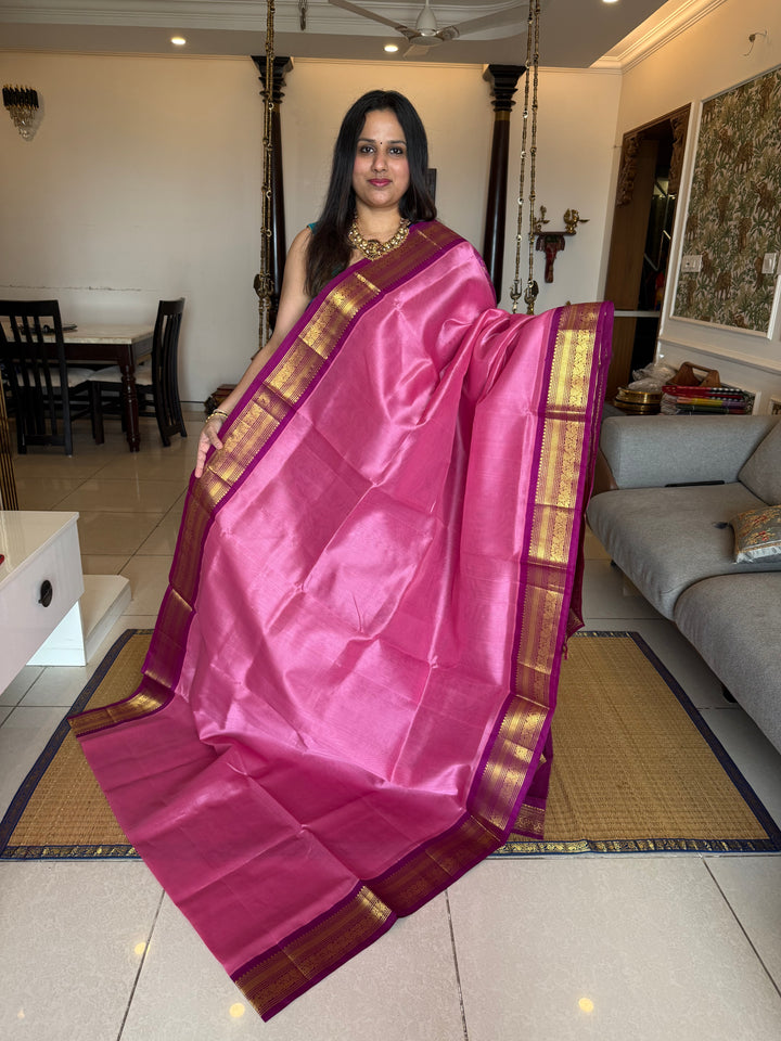 Dark Onion Pink with Magenta ,Traditional Borders And rich Pallu Korvai Silk Cotton Saree