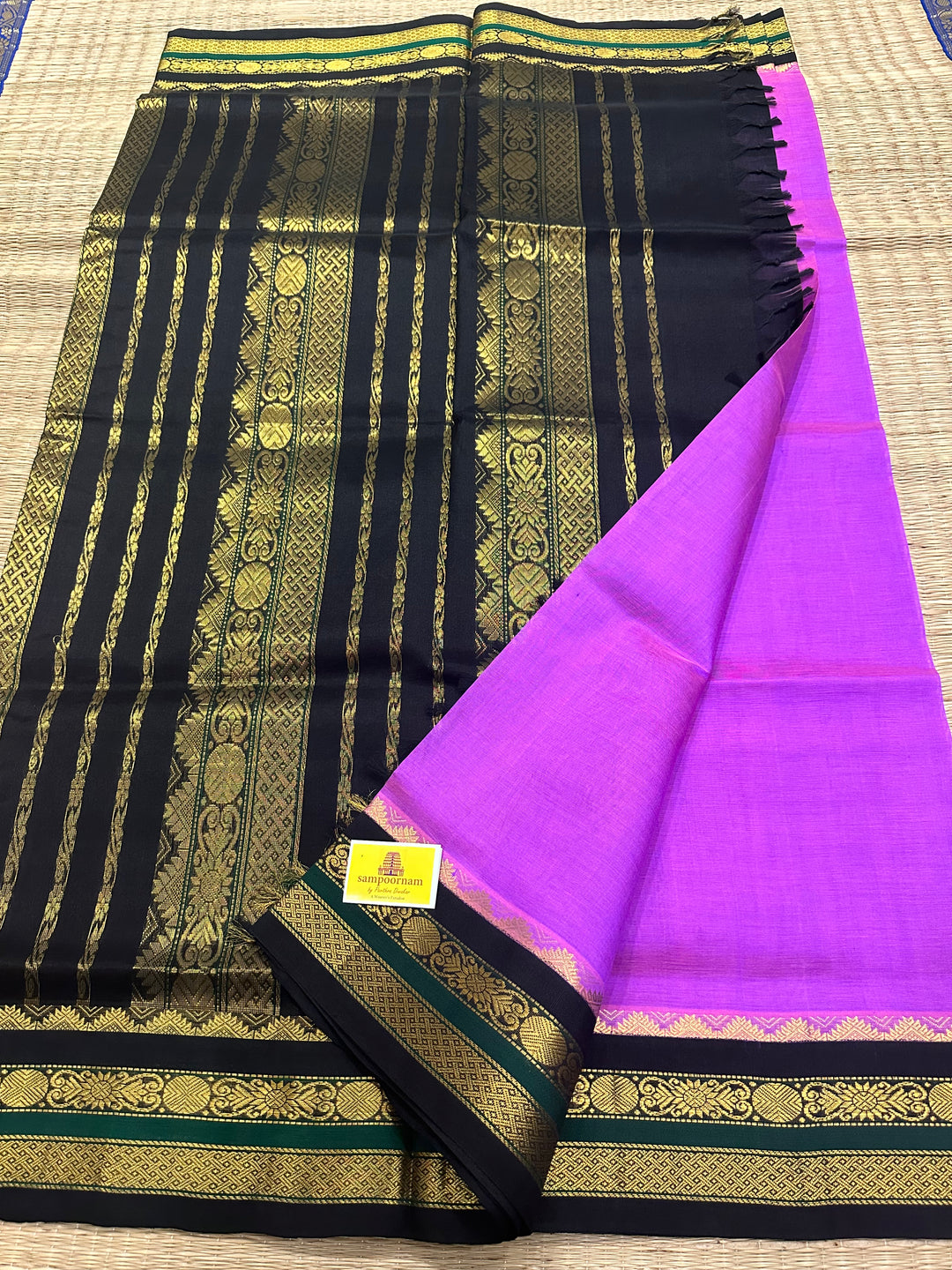 Lavender with Black Korvai Silk Cotton Saree