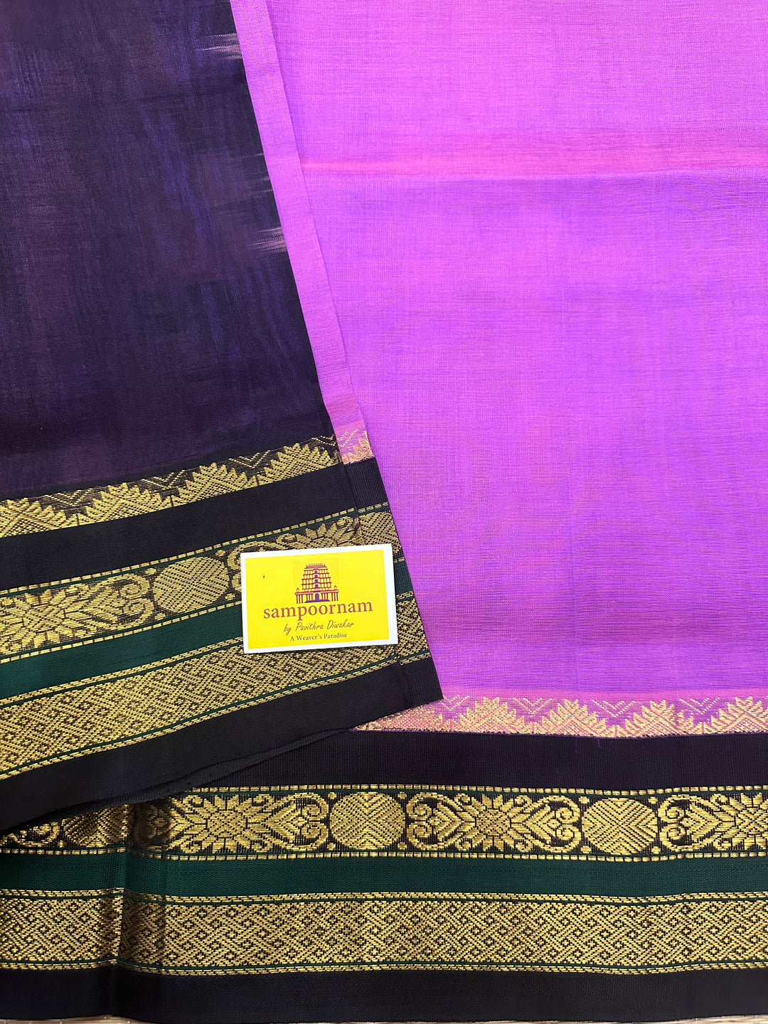 Lavender with Black Korvai Silk Cotton Saree