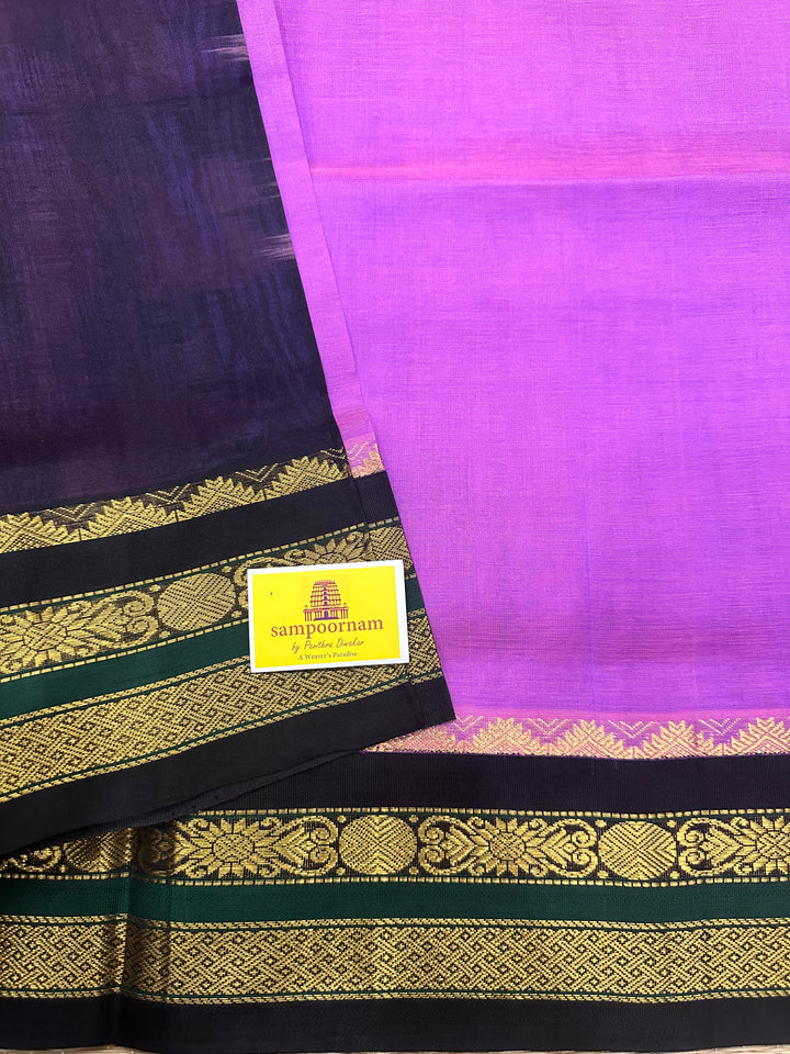 Lavender with Black Korvai Silk Cotton Saree