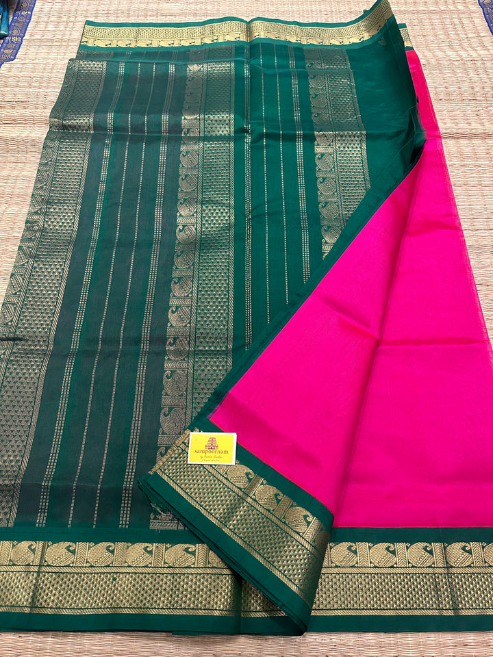 Magenta with Green Korvai Silk Cotton Saree