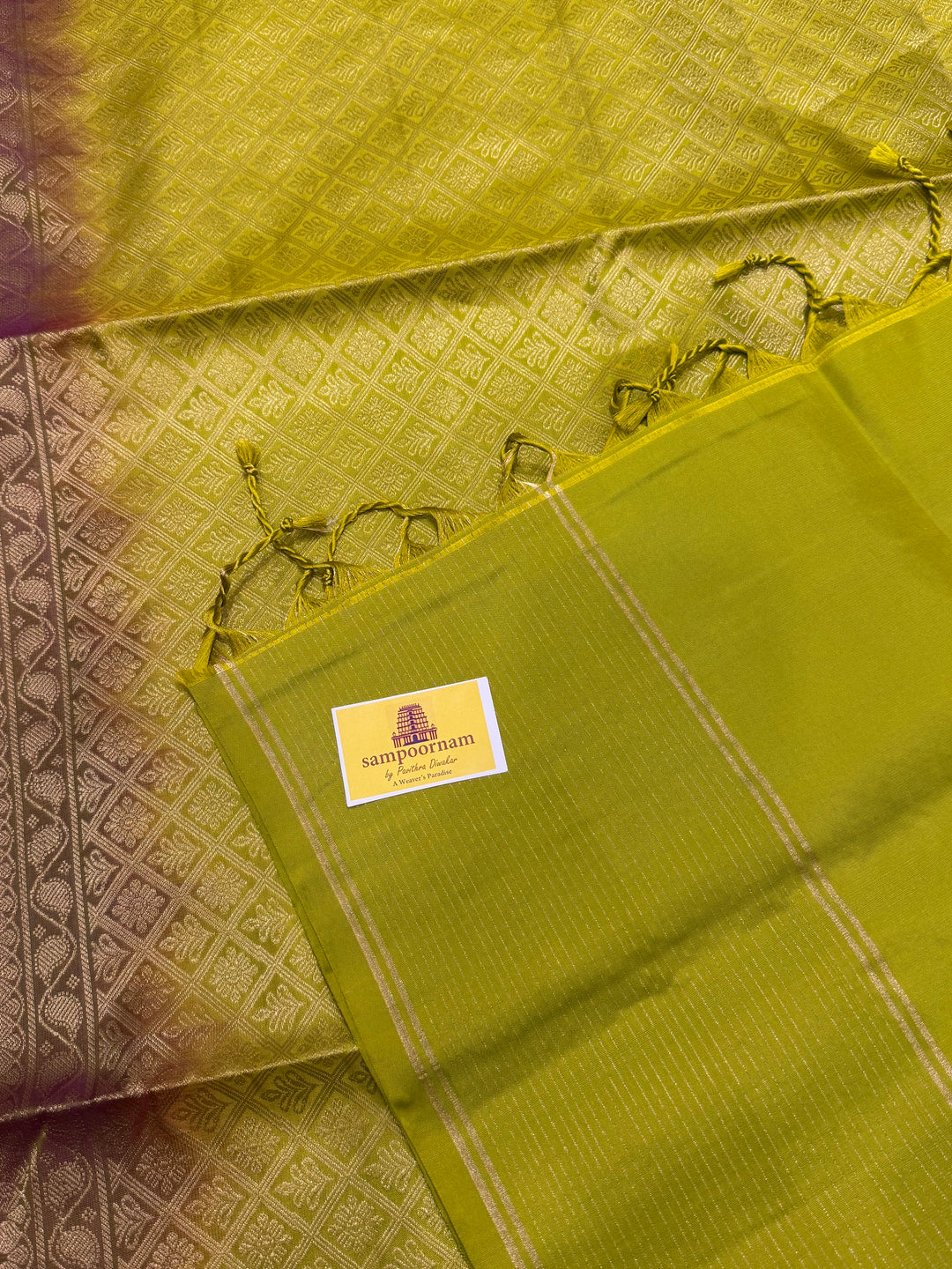 Brinjal Purple with Lemon Green, Rich Coin Zari Butta in The Body Pure Soft Silk Saree