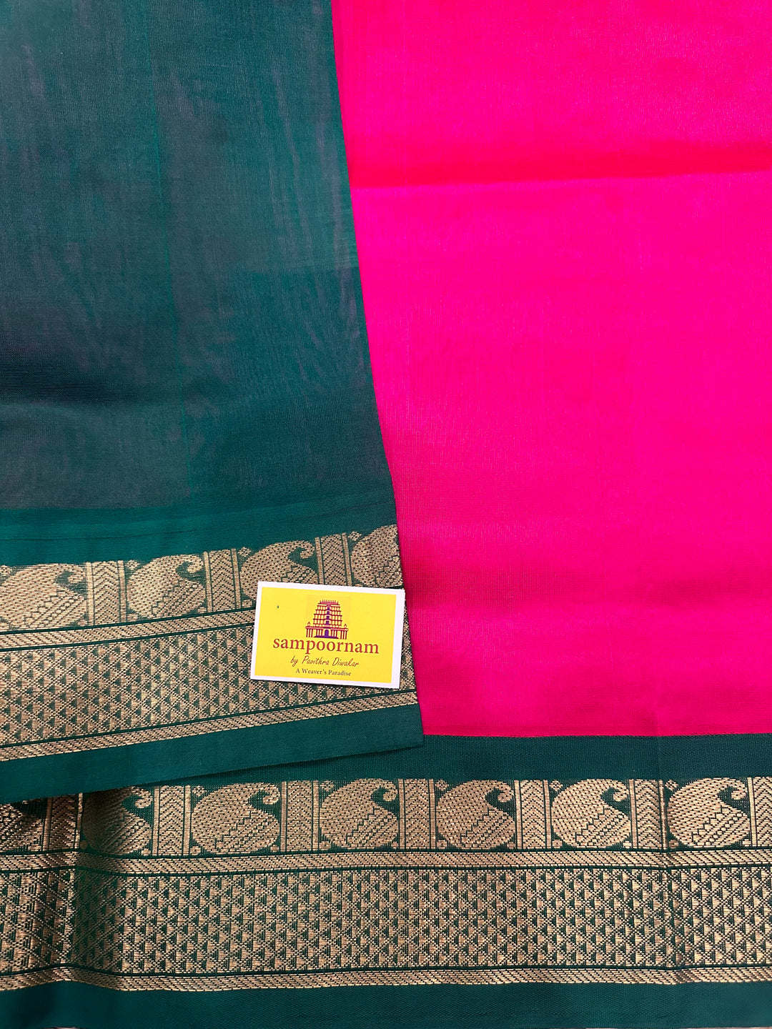 Magenta with Green Korvai Silk Cotton Saree