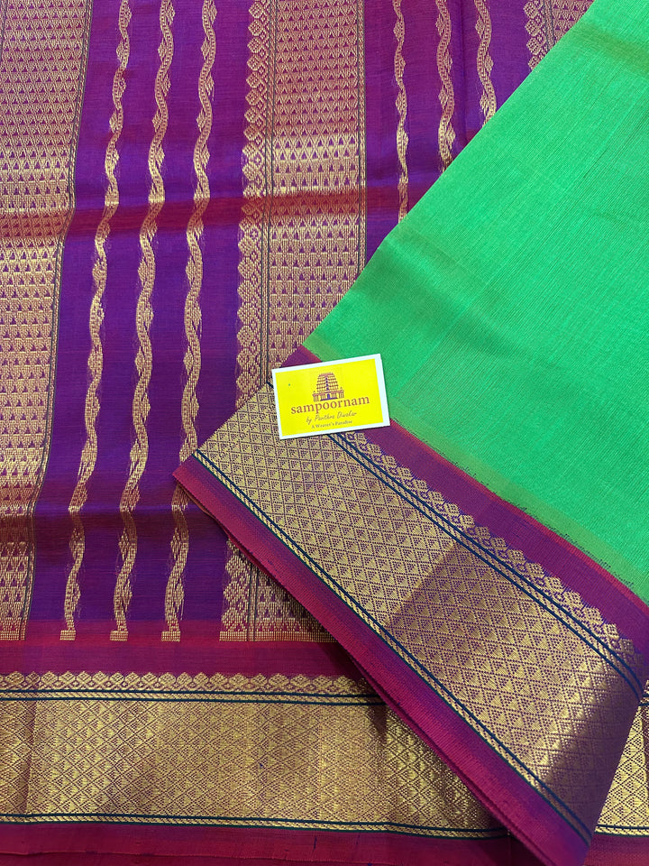 Green with Purple Korvai Silk Cotton Saree