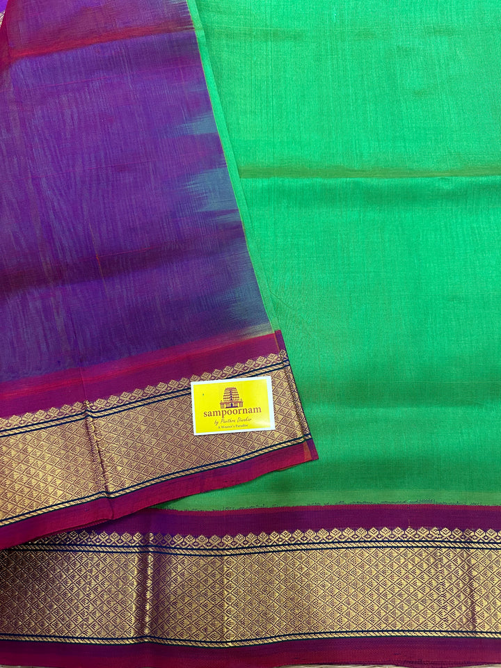 Green with Purple Korvai Silk Cotton Saree