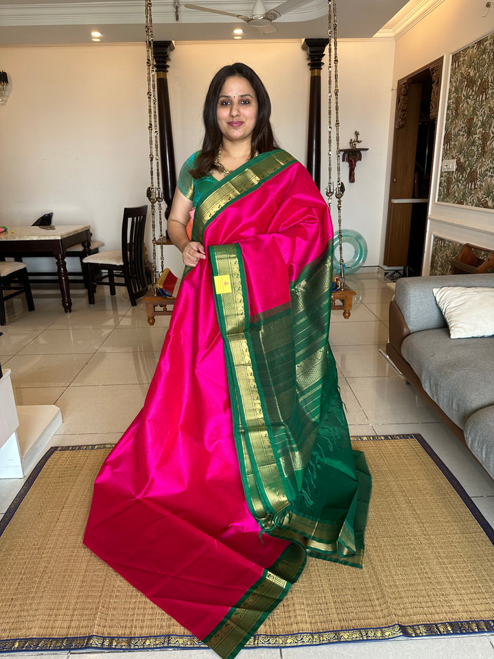 Magenta with Green Korvai Silk Cotton Saree