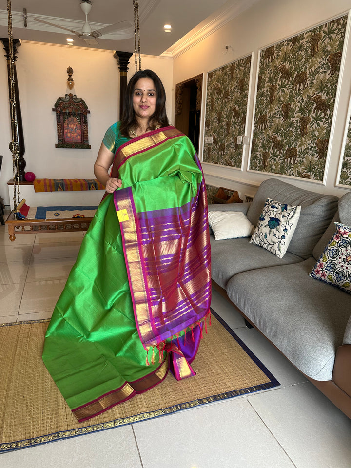 Green with Purple Korvai Silk Cotton Saree