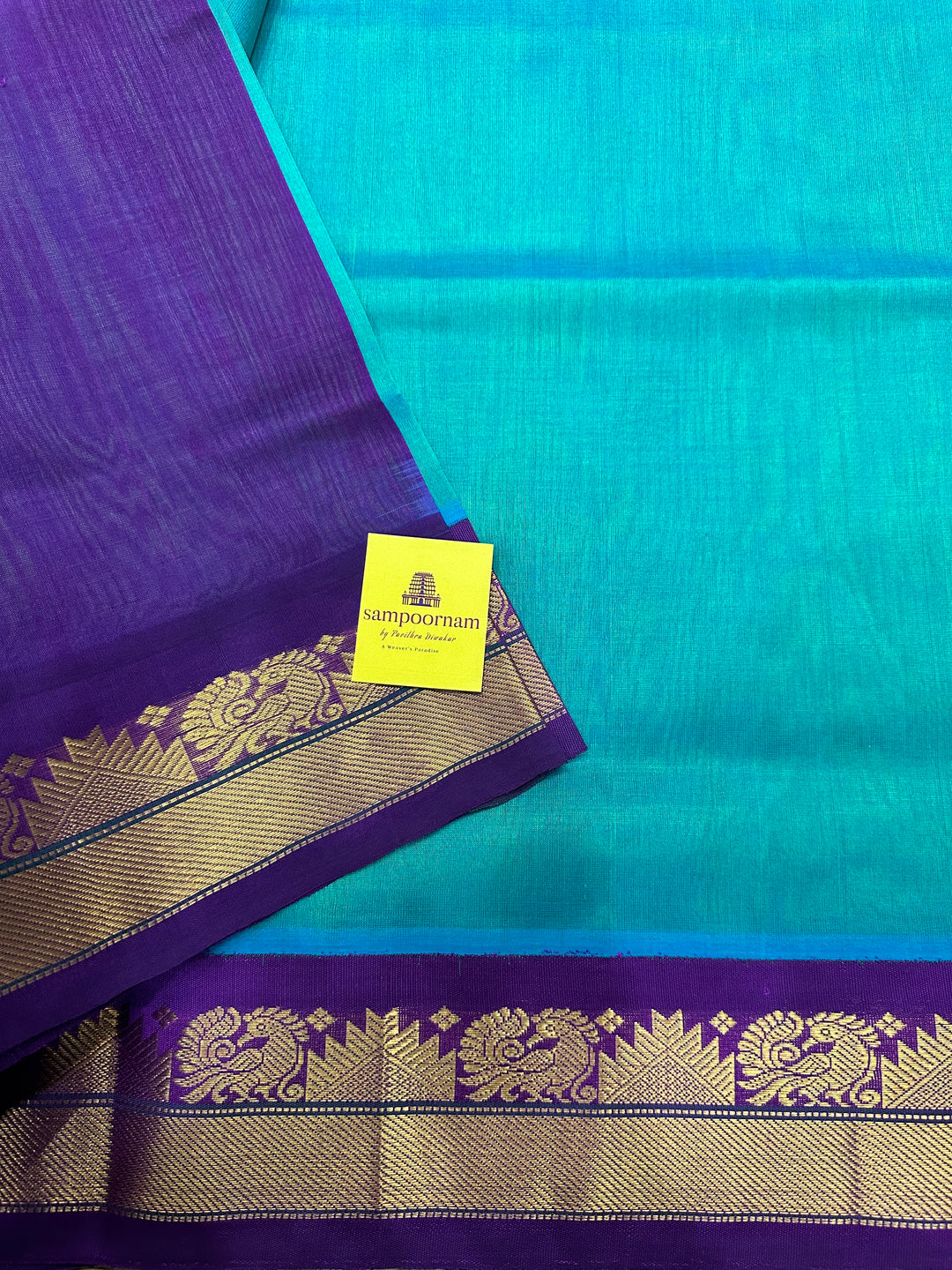 Ramar Blue with Purple Korvai Silk Cotton Saree