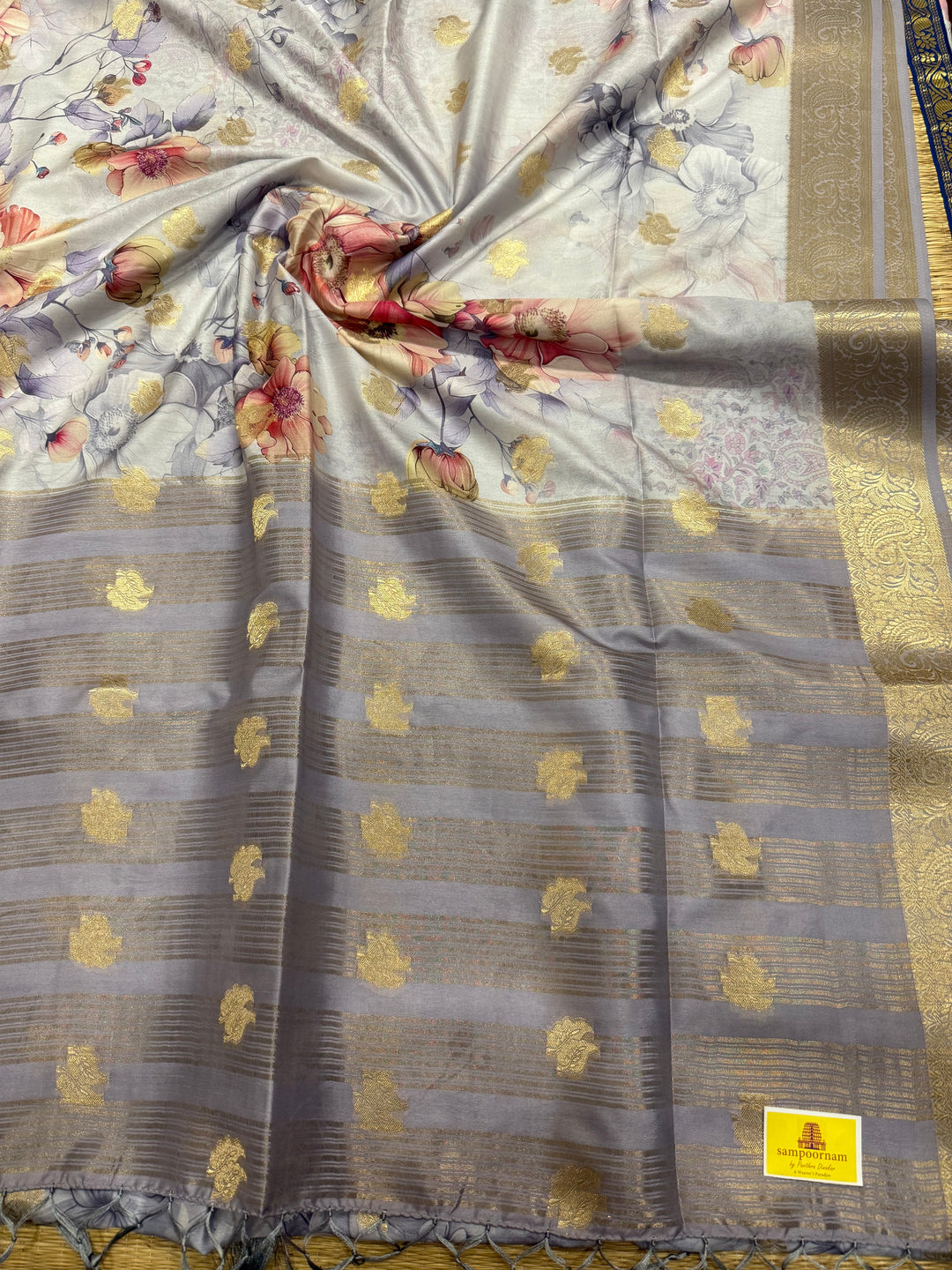 Lilac with Floral Print and Body Butta Semi Soft Silk Saree