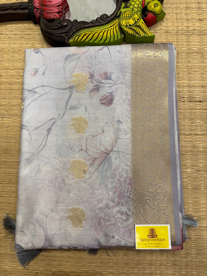 Lilac with Floral Print and Body Butta Semi Soft Silk Saree