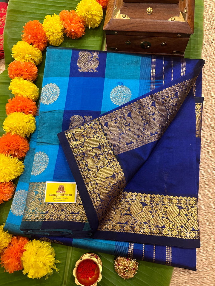 Blue,Dark Blue Rich Rudraksh and Annam Zari Butta Pallum Pazham Kattam Butta