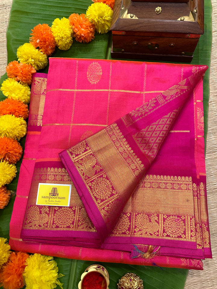 Pink with Magenta Mayil Chakram Silk Cotton Saree