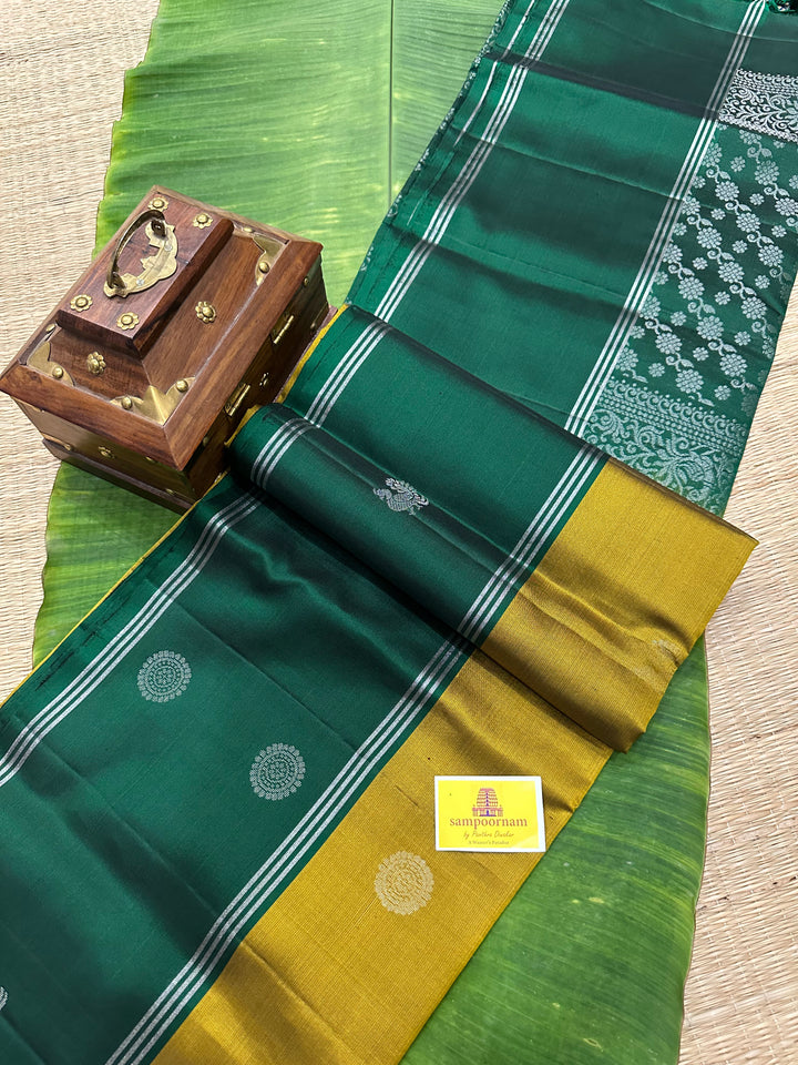 Fenugreek Vendhayam With Green , Annam Rudraksh Silver Zari Butta in Body Rich Pallu Pure Soft Silk Saree