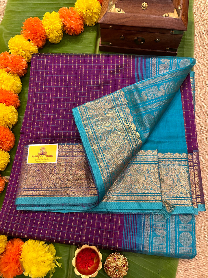 Purple with Blue Lakshadeepam Silk Cotton Saree