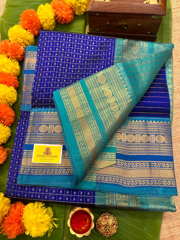 Blue with Blue Zari Lakshadeepam Silk Cotton Saree