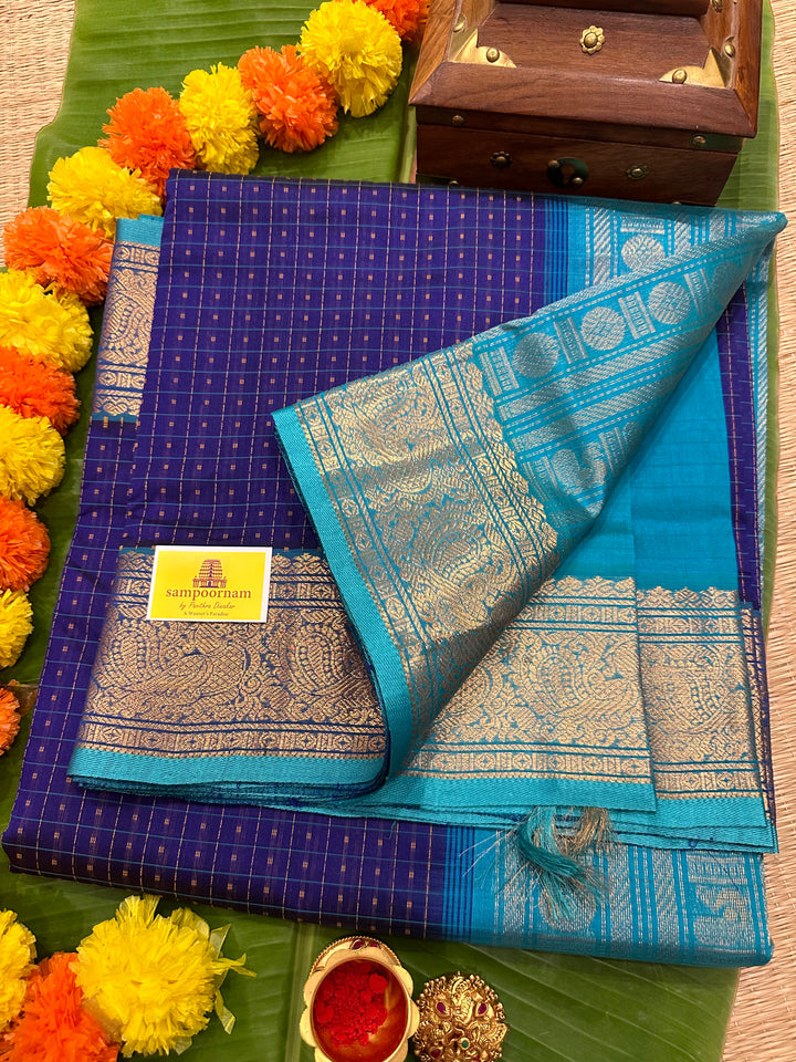 Blue with Blue Lakshadeepam Silk Cotton Saree