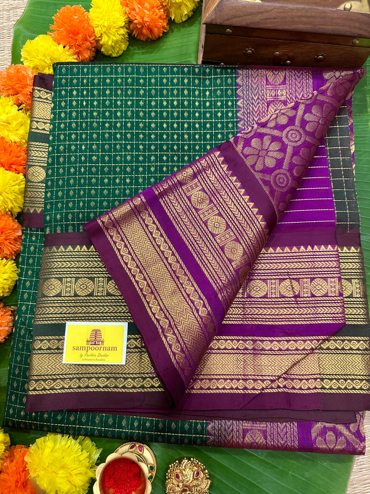 Green with Purple Zari Lakshadeepam Silk Cotton Saree