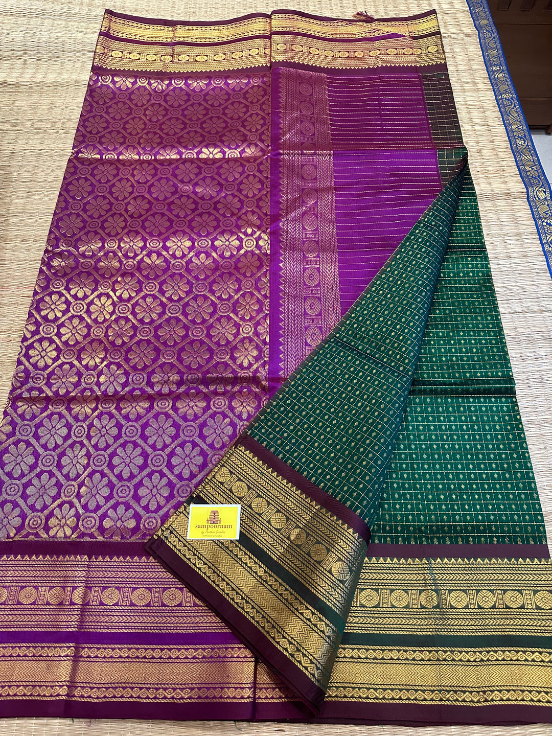 Green with Purple Zari Lakshadeepam Silk Cotton Saree