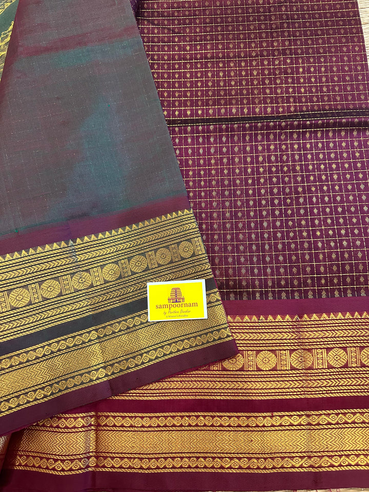 Maroon with Manthulir Green Zari Lakshadeepam Silk Cotton Saree