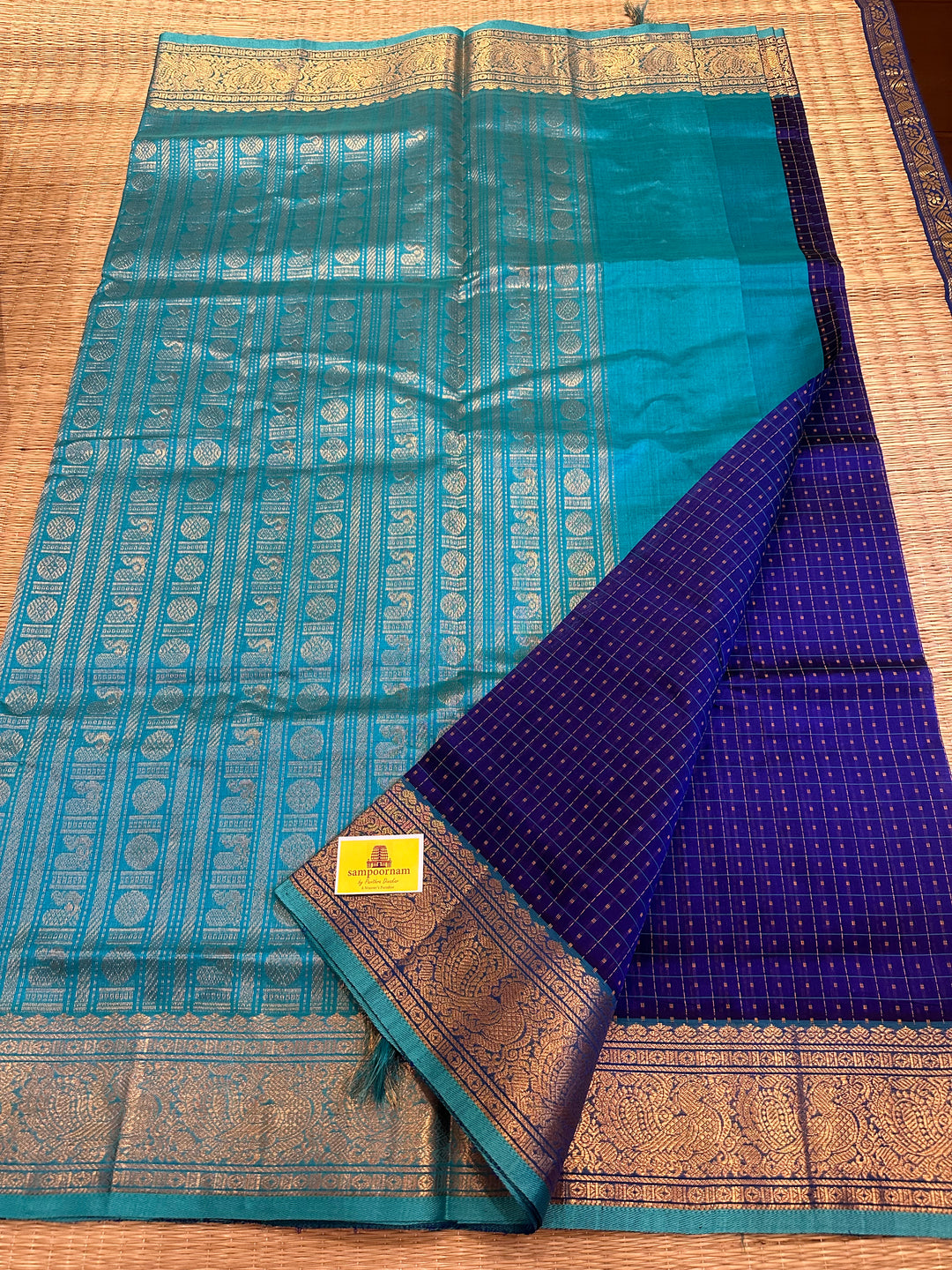 Blue with Blue Lakshadeepam Silk Cotton Saree