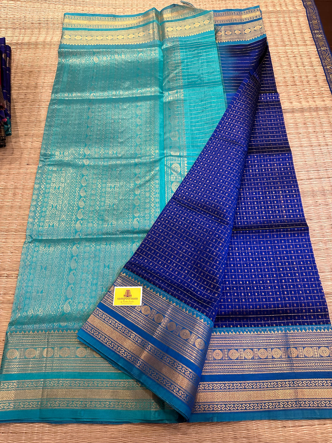 Blue with Blue Zari Lakshadeepam Silk Cotton Saree