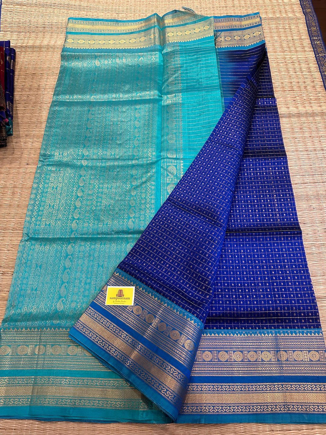 Blue with Blue Zari Lakshadeepam Silk Cotton Saree