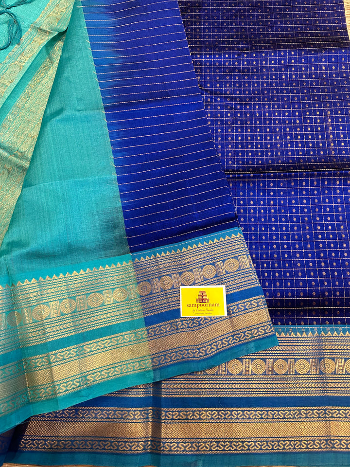 Blue with Blue Zari Lakshadeepam Silk Cotton Saree