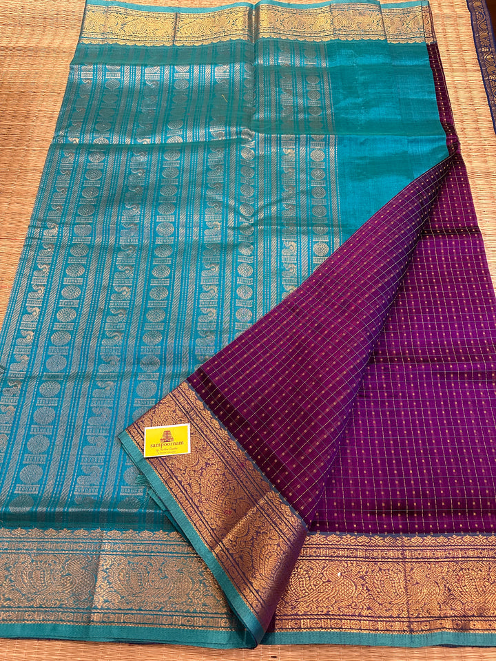 Purple with Blue Lakshadeepam Silk Cotton Saree