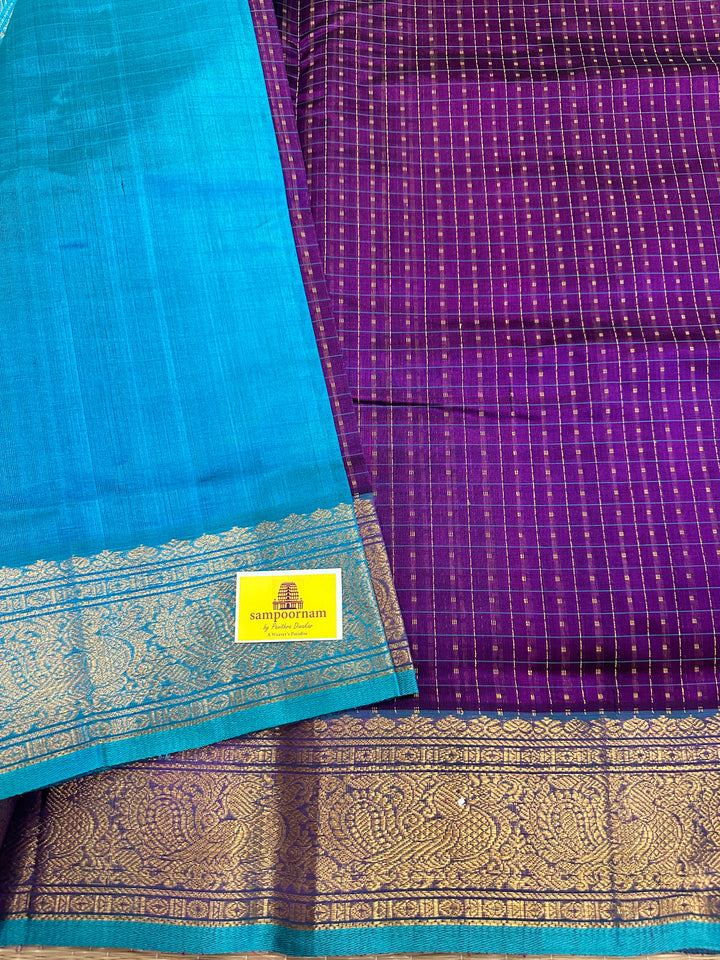 Purple with Blue Lakshadeepam Silk Cotton Saree