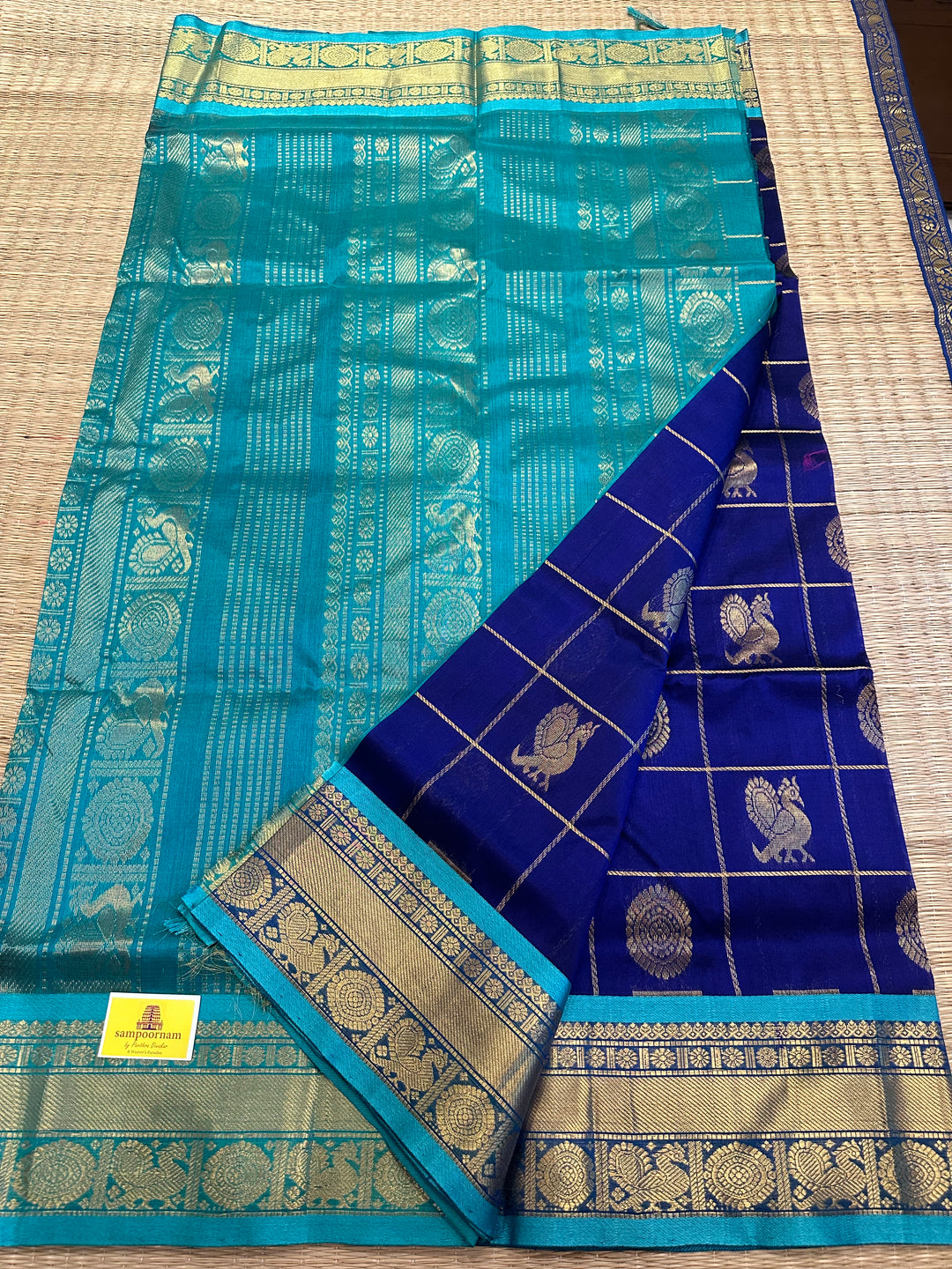 Blue with Blue Mayil Chakram Silk Cotton Saree