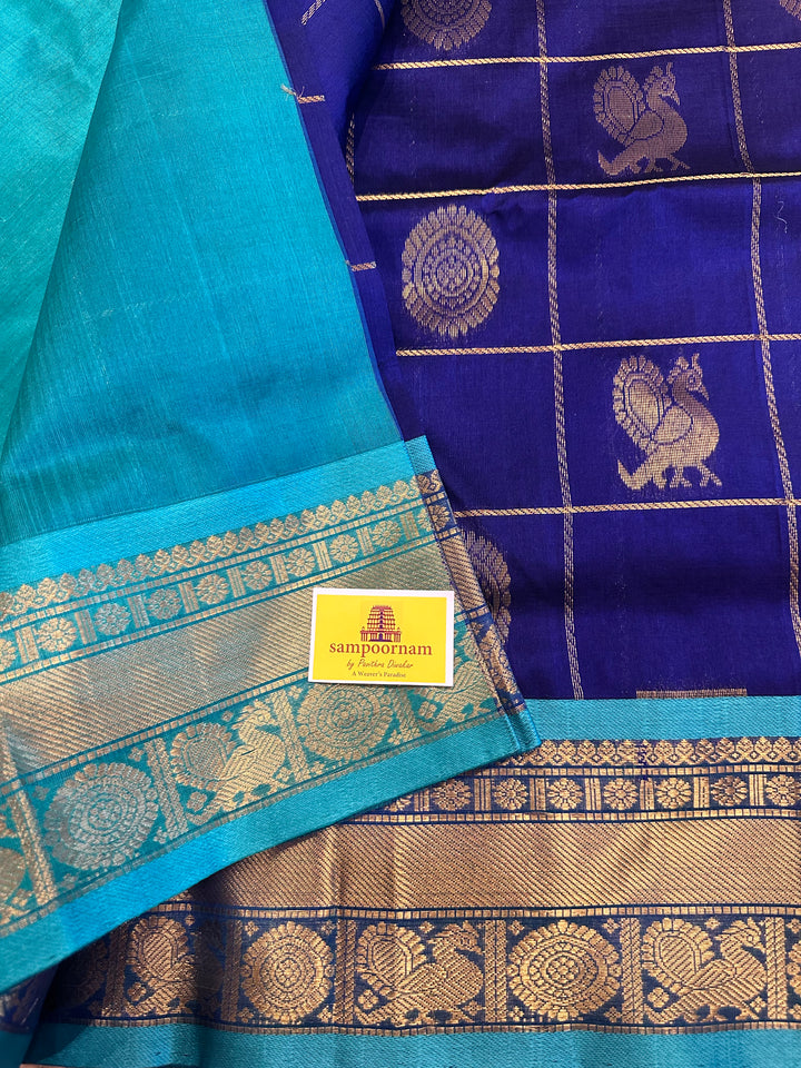 Blue with Blue Mayil Chakram Silk Cotton Saree