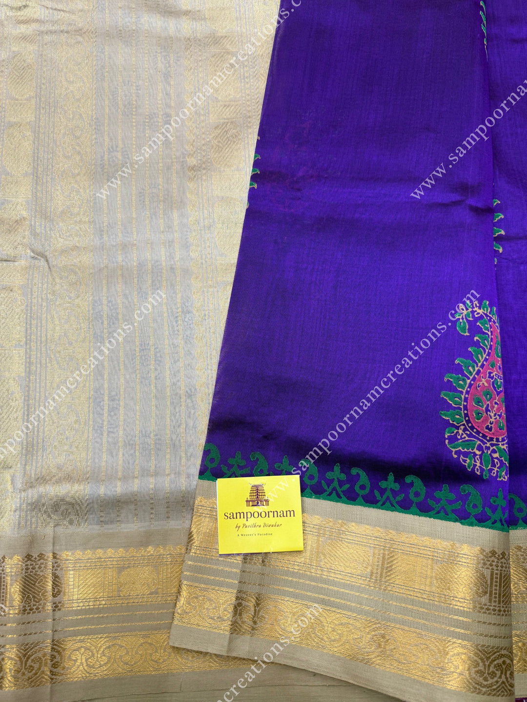 Vadamali with Beige  , Floral Print in the body  and Rich Pallu Handblock Printed Silk Cotton Saree
