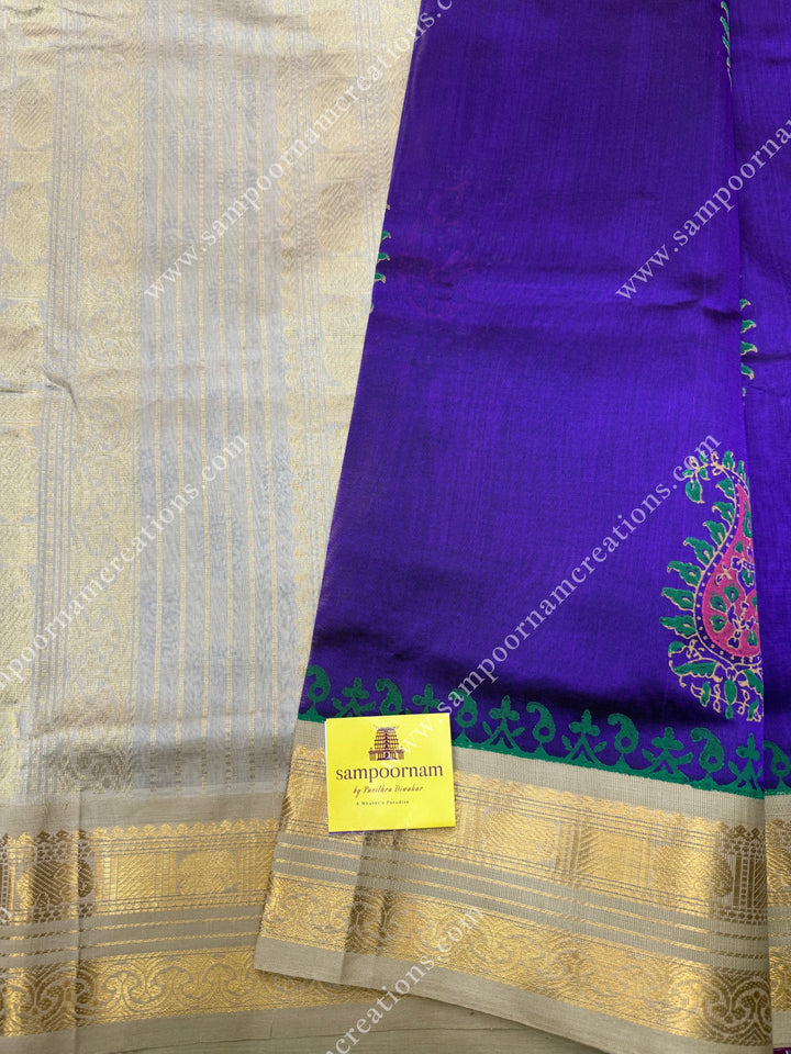 Vadamali with Beige  , Floral Print in the body  and Rich Pallu Handblock Printed Silk Cotton Saree