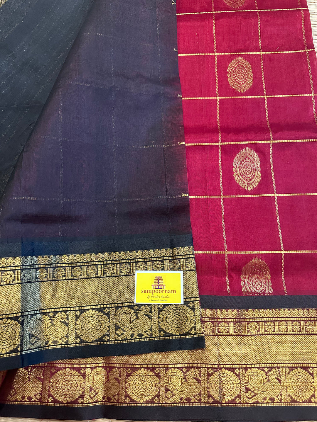 Maroon with Black Mayil Chakram Silk Cotton Saree