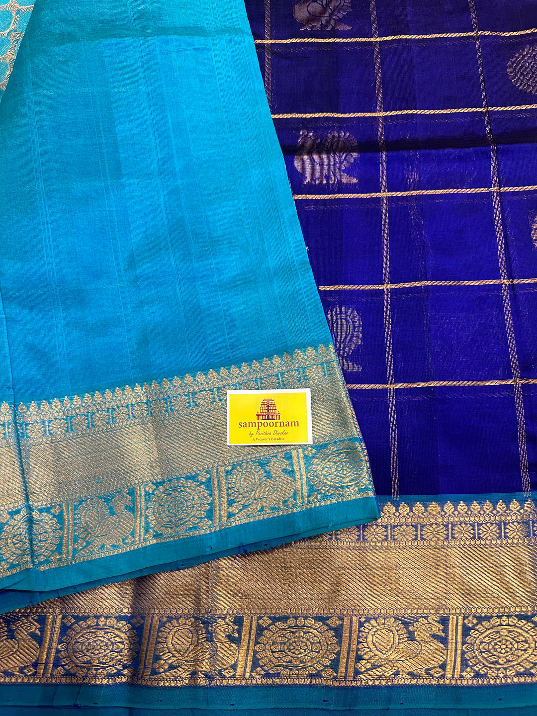 Blue with Blue Mayil Chakram Silk Cotton Saree