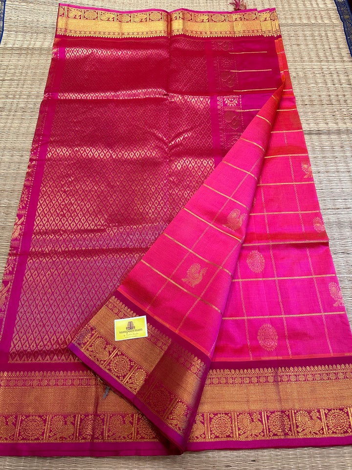 Pink with Magenta Mayil Chakram Silk Cotton Saree