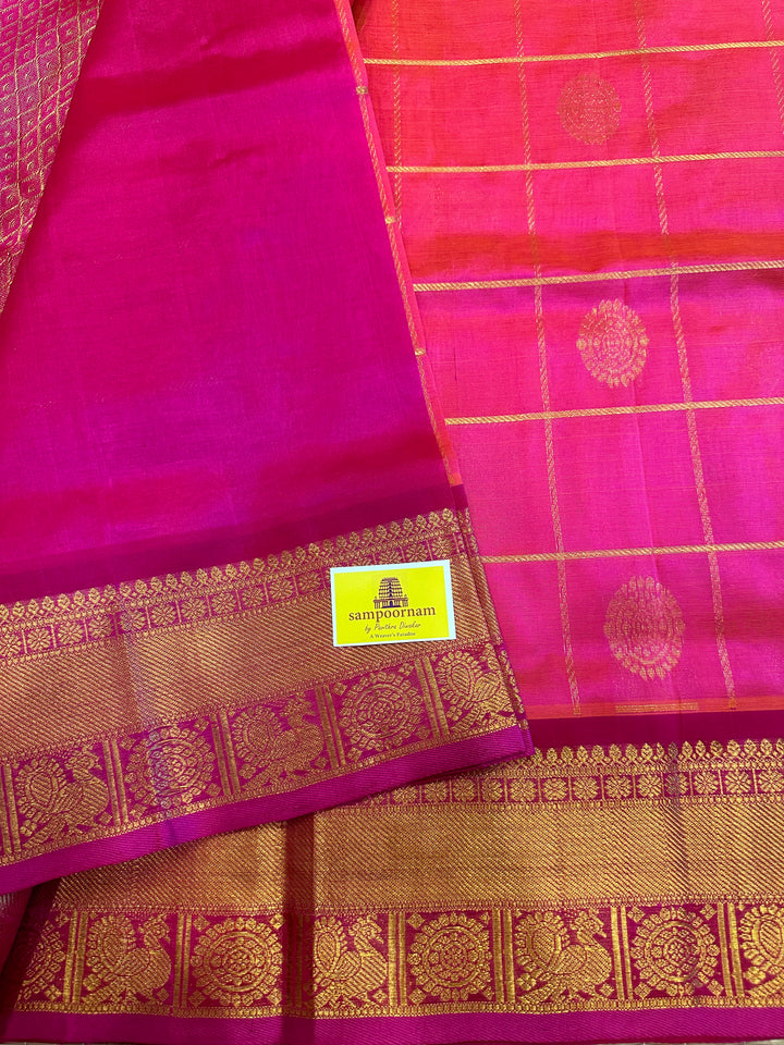 Pink with Magenta Mayil Chakram Silk Cotton Saree