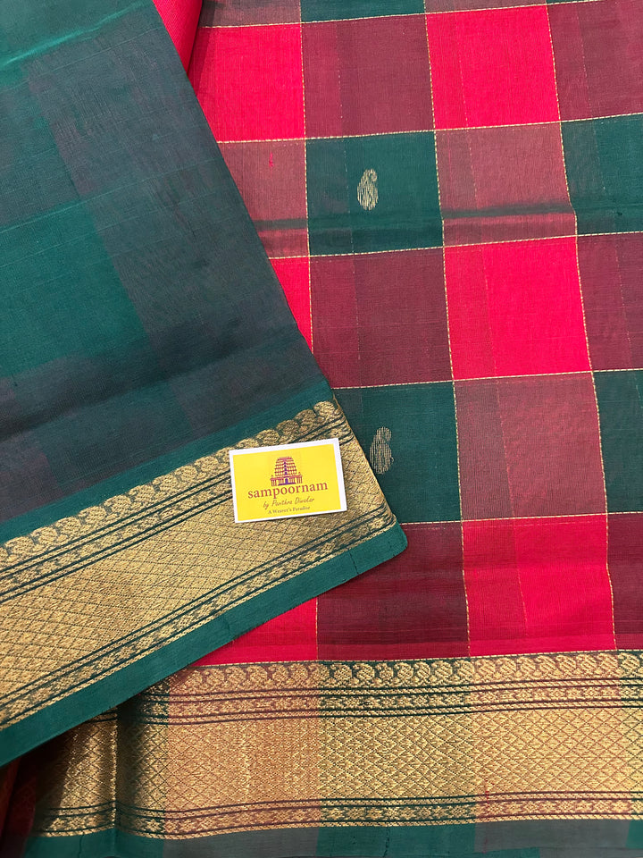 Red- Green, Mango and Diamond Zari Butta Pallum Pazham Kattam Saree